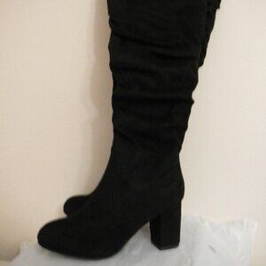 Room of Fashion Women's Black Faux Suede 3" Block Heel Boots-Size 6.5-Ret $95
